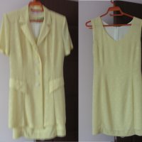 Ефирен дамски костюм – рокля и сако в бледо жълто Отличен Подарък!, снимка 1 - Комплекти - 25451244