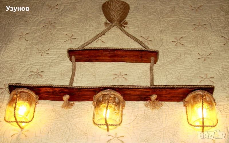 Дървен полилей за дома, тераса, механа, барбекю, битова стая, битов кът, снимка 1