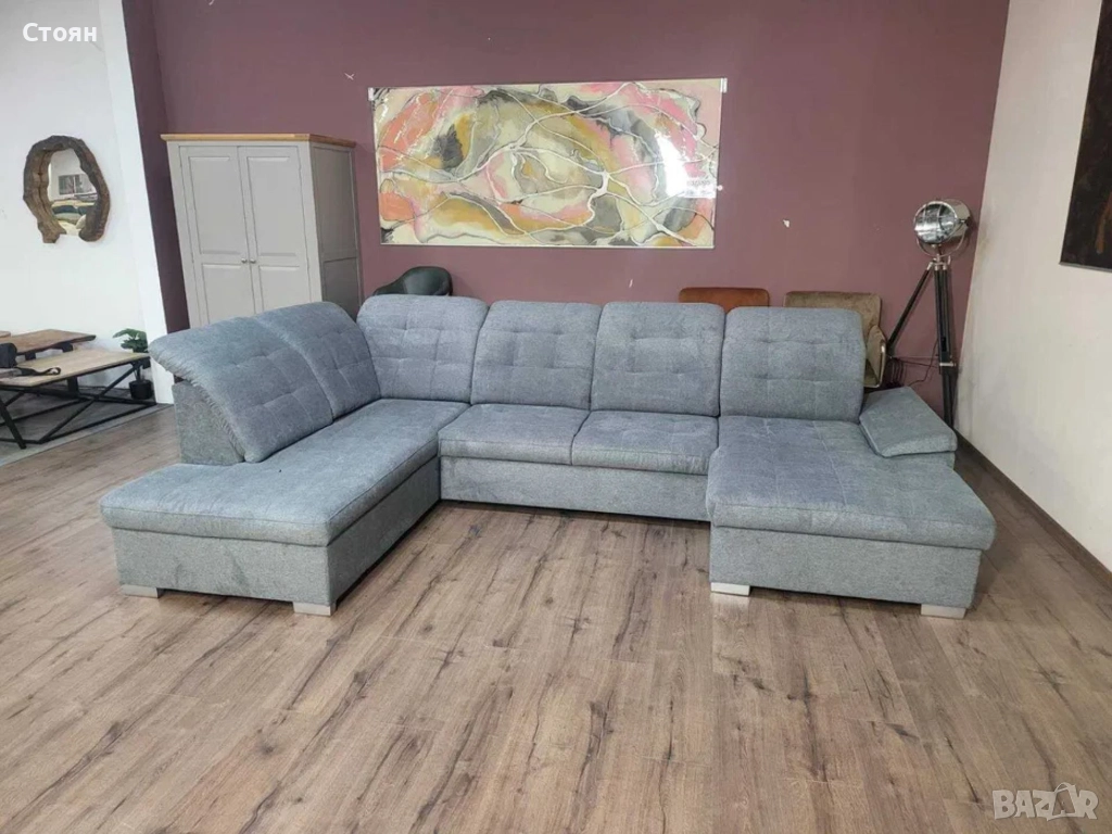 ПРОМОЦИЯ!!! Светло сив П - образен ъглов диван Nixon с функция сън, снимка 1