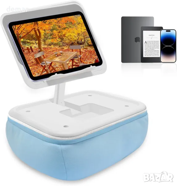 CGBE регулируема възглавница за таблет или електронен четец за легло, с възглавница, син и сив, снимка 1