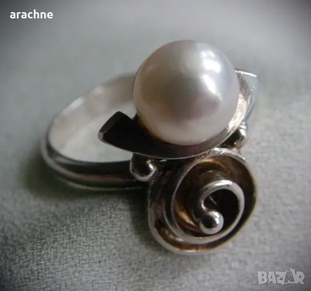 Японски сребърен пръстен с перла Akoya, снимка 1