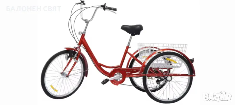 Нов автомобилен цвят Бордо - Триколка 24 цола 6 скорости Семейна Триколка, снимка 1