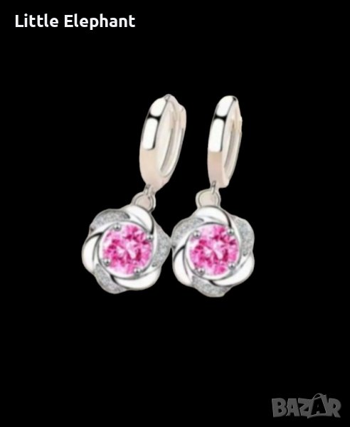  Outlet Sale Висящи сребърни обеци цветя с розови кристали,light pink/нови, снимка 1
