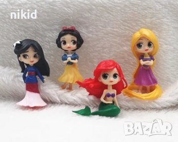 4 бр малки принцеси принцеса фигурки фигурка Рапунцел Ариел Снежанка Мулан пластмасова играчка топер, снимка 1