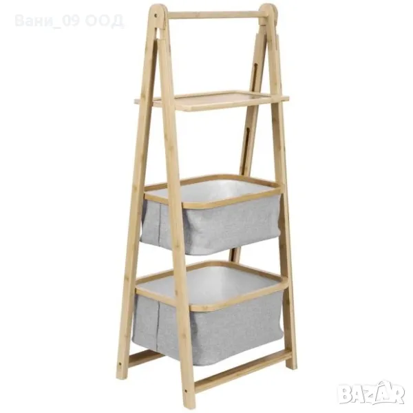 Сгъваема бамбукова етажерка с текстилни кошници , снимка 1