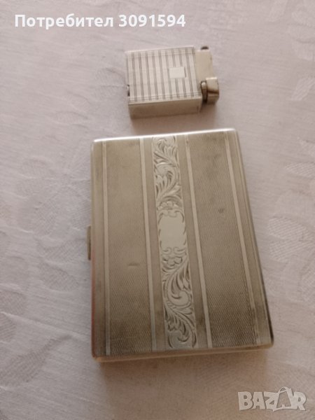 Рядак колекционерски  сребърен комплект табакера и запалка, снимка 1