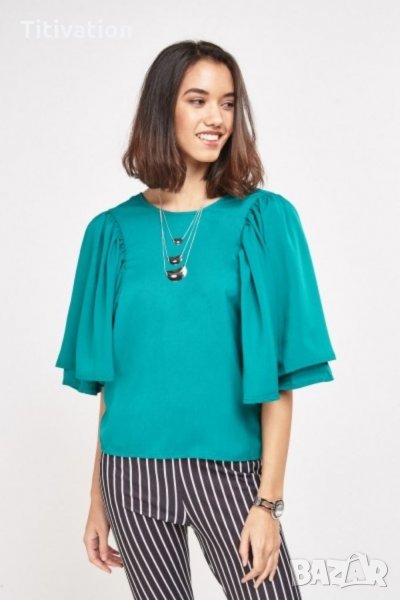 Зелена блуза с буфан ръкав, снимка 1