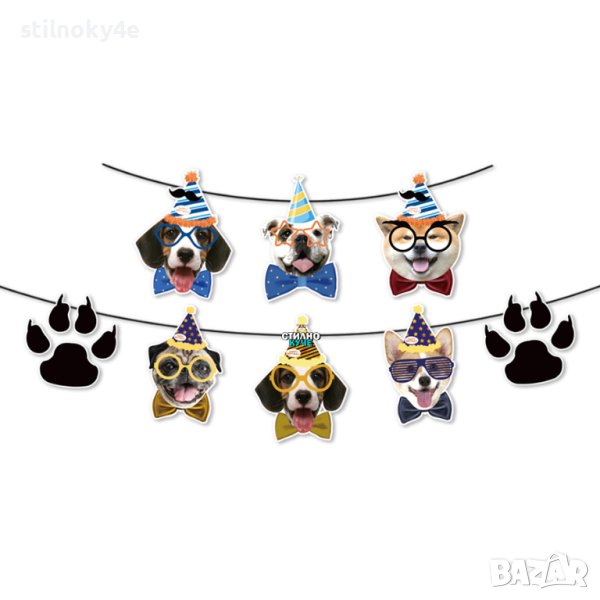 Парти банер за рожден ден на домашен любимец с принт на кучета Аксесоари за рожден ден на куче, снимка 1
