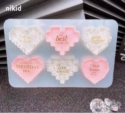 6 вида сърце сърца с ръбове силиконов молд форма фондан шоколад гипс смола , снимка 1