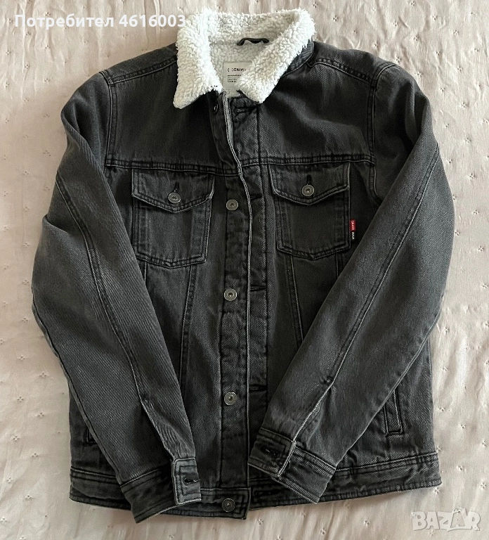 Зимно дънково яке с пух, снимка 1