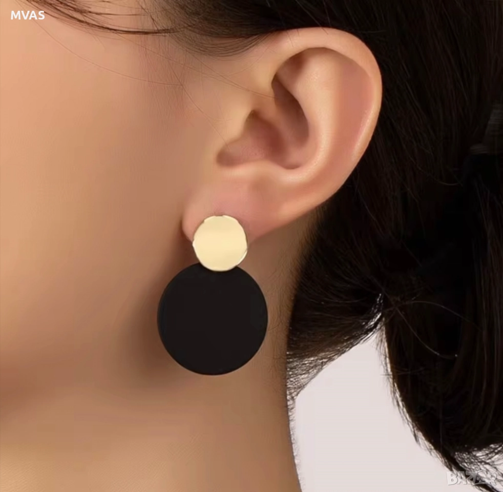 Нови кръгли обеци черно със златно, снимка 1