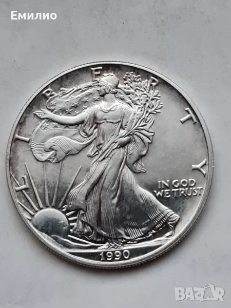 USA. ЕДНА УНЦИЯ от 1990 год. 0.999 Сребро, снимка 1