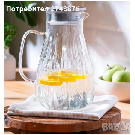 Стъклена кана с инфузер от боросиликатно стъкло, Иноксов капак, Сребрист- 1.8л , снимка 1