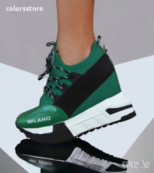 Кецове на платформа - зелени с бяло ходило - F-121, снимка 1