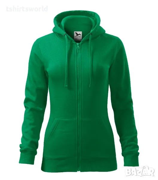 Нов дамски суичър с ЦИП и качулка в зелен цвят, снимка 1