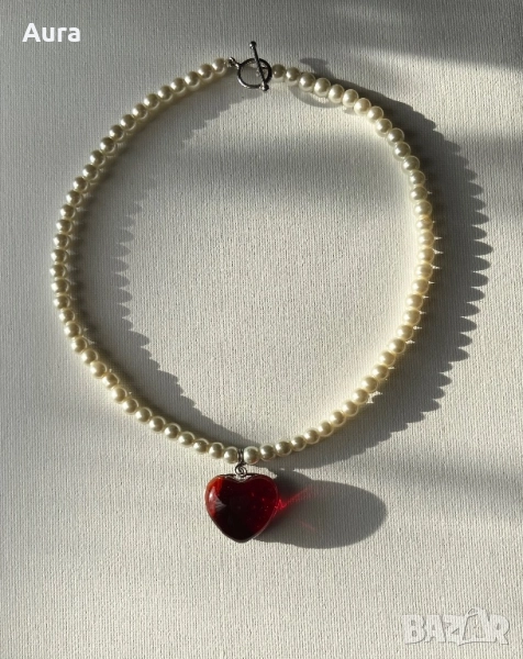 Red heart glass necklace , снимка 1
