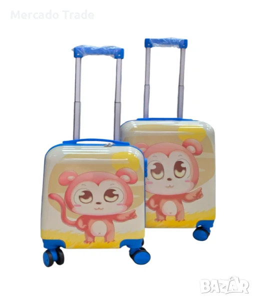 Комплект 2 броя детски куфари Mercado Trade, Маймунка, Жълт, Различни размери, снимка 1