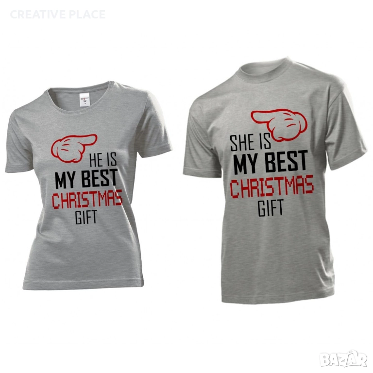 🌲😍 Tениски за влюбени - She He My Christmas Gift 🌟🎁, снимка 1