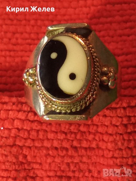 ИН и ЯН Емайлиран СРЕБЪРЕН ПРЪСТЕН ВИСОКА ПРОБА СРЕБРО Стара ХУДОЖЕСТВЕНА РЪЧНА ИЗРАБОТКА 38434, снимка 1