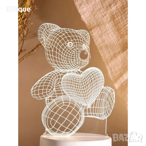 Декоративна 3D LED лампа с мече и сърце, снимка 2 - Декорация за дома - 53271073