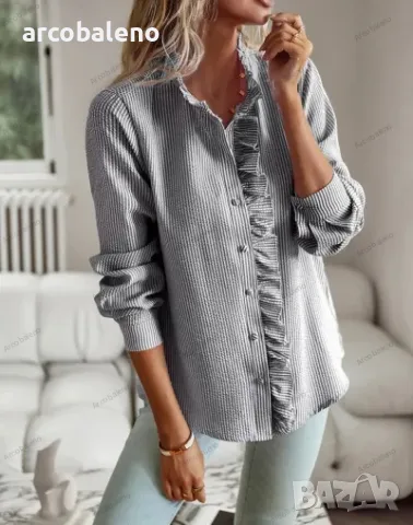 Елегантна дамска риза с волани с отворени копчета, 4цвята , снимка 17 - Ризи - 48573360