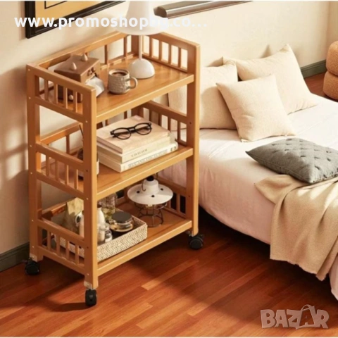 Шкаф на колела, етажерка, бамбуков рафт, 30 x 50 x 82 см, снимка 4 - Етажерки - 53063689