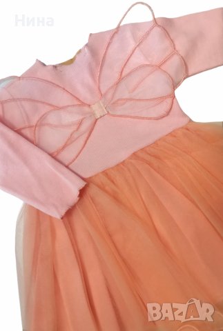 Красота в цвят праскова - рокля от рипс и тюл, снимка 2 - Бебешки рокли - 41832600