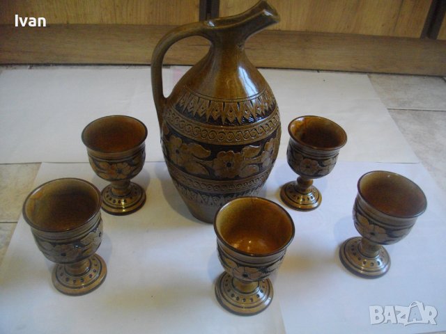 Нов Кипърски Глинен Сервиз За Вино-Ръчно Рисуван-Битов Интериор, снимка 16 - Сервизи - 39726655