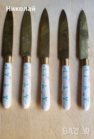 Изключително красиви и стари месингови ножчета с порцеланови дръжки, снимка 4 - Антикварни и старинни предмети - 41525993