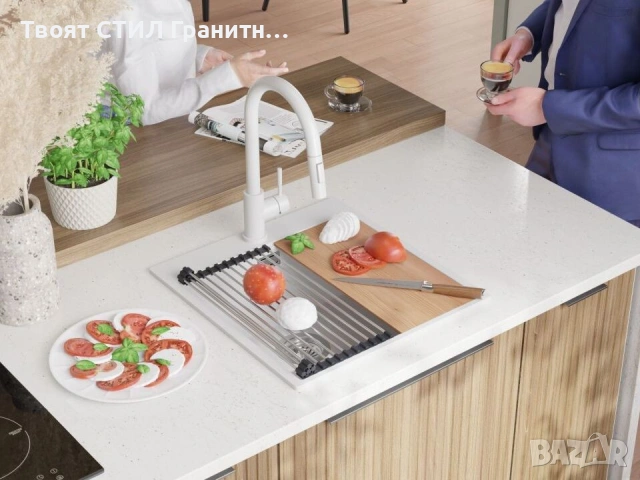 Кухненска Мивка от гранит модел Осло 50 XXL 490 x 500 mm - бяла, снимка 7 - Други - 38519956