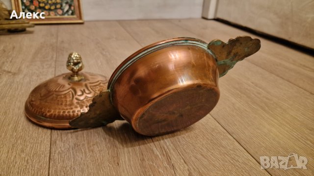 Масивна Френска купа с капак, Мед, Месинг., снимка 2 - Антикварни и старинни предмети - 40958002