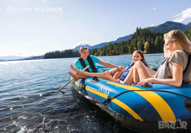 Надуваема лодка Challenger 3 Intex, за 3 места, 295 х 137 см, PVC, синя, снимка 3 - Водни спортове - 49981848