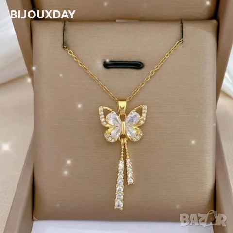 колие ефирна пеперуда от медицинска стомана с 18 карата златно покритие