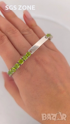 СРЕБЪРНА ГРИВНА 925 С НАТУРАЛЕН ПЕРИДОТ, снимка 7 - Гривни - 52709167