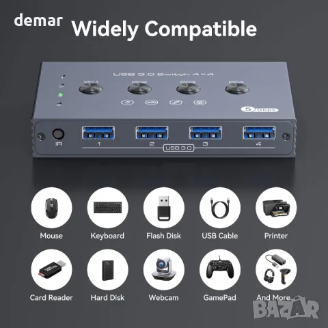TJCXELE ​​​​USB превключвател, USB 3.0, 4 входа - 4 изхода, дистанционно, 4 USB 3.0 A към A кабела, снимка 5 - Друга електроника - 48498616
