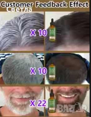 Серум за почерняване на бяла коса.  3 опаковки за 20лв. Подхранва скалпа, Против косопад, снимка 3 - Продукти за коса - 52725978