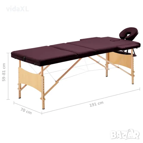 vidaXL Сгъваема масажна кушетка, 3 зони, дърво, виненолилава, снимка 8 - Кушетки - 56146012