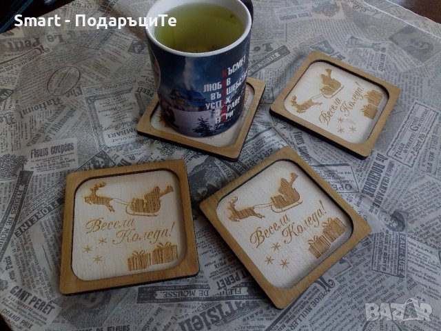 Дървени книгоразделители, подложки за чаши за Коледа, снимка 6 - Сувенири от дърво - 42505293