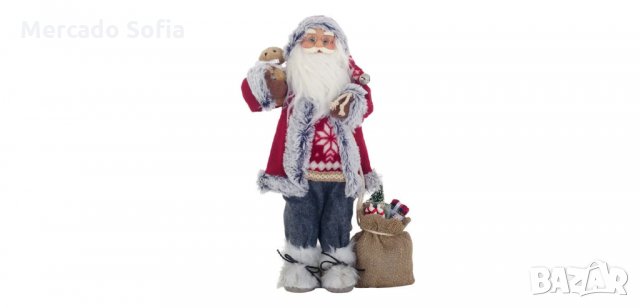Коледна реалистична фигура Дядо Коледа с чувал с подаръци, 46см 