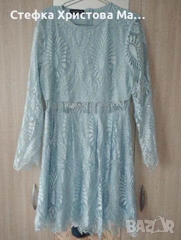 Светло синя дантелена рокля размер Л., снимка 2 - Рокли - 53422327