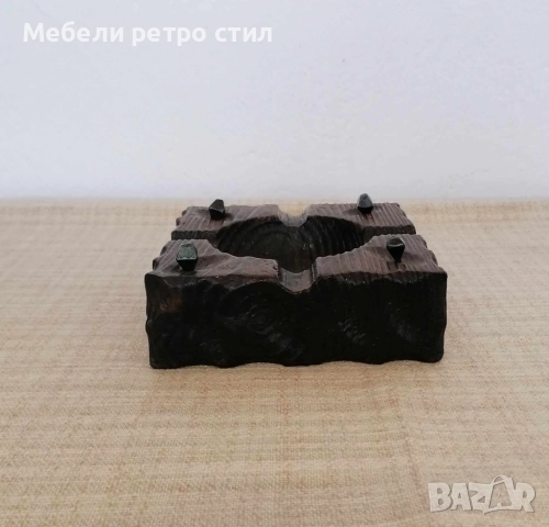 Масивен  дървен пепелник с ръчна резба и характерна визия. Изработен от плътно  дърво., снимка 4 - Декорация за дома - 52928603