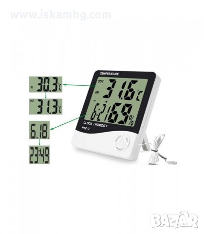 ТЕРМОМЕТЪР ЗА ВЪТРЕШНА ТЕМПЕРАТУРА, ВЛАГОМЕР, ЧАСОВНИК, МЕТЕОСТАНЦИЯ - код HTC-2, снимка 3 - Други - 33991165