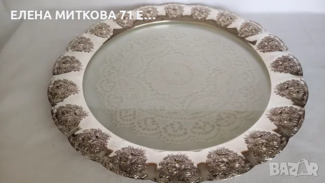 Посребрен поднос с двойно стъклено дъно и дантела, снимка 2 - Аксесоари за кухня - 50346585