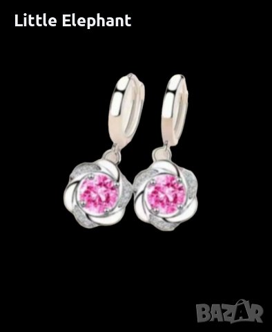  Outlet Sale Висящи сребърни обеци цветя с розови кристали,light pink/нови, снимка 1 - Колиета, медальони, синджири - 44156103