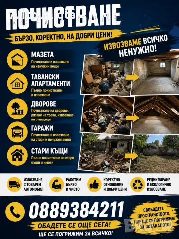 Почистване на Мазета Тавански , снимка 3 - Почистване на домове - 55872416