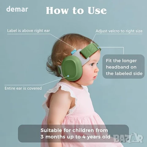 Бебешки наушници Bella's Friends за защита от шум - Удобни и регулируеми, 3-48 месеца, зелени, снимка 7 - Други - 50964467