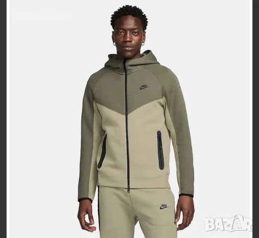 МЪЖКО ГОРНИЩЕ NIKE TCH FLC FZ WR HOODIE МАСЛИНЕНО ЗЕЛЕНО