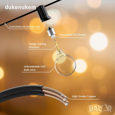 Външни LED лампички G40, 46+3 крушки, IP45, за градина и парти декорация, снимка 2 - Лед осветление - 52638155