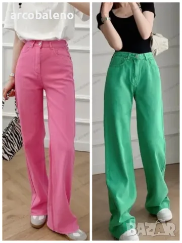 Дамски улични широки дънки с висока талия и прави крачоли, 2цвята 