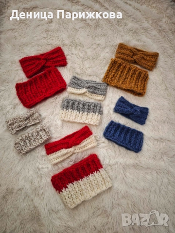 Ръчно плетен комплект лента за глава и снуд шал  модел Ариа в 5 размера, снимка 11 - Шалове - 52622415